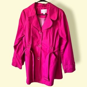 Fashion Bug hot pink long trench coat rain coat belted plus size XL